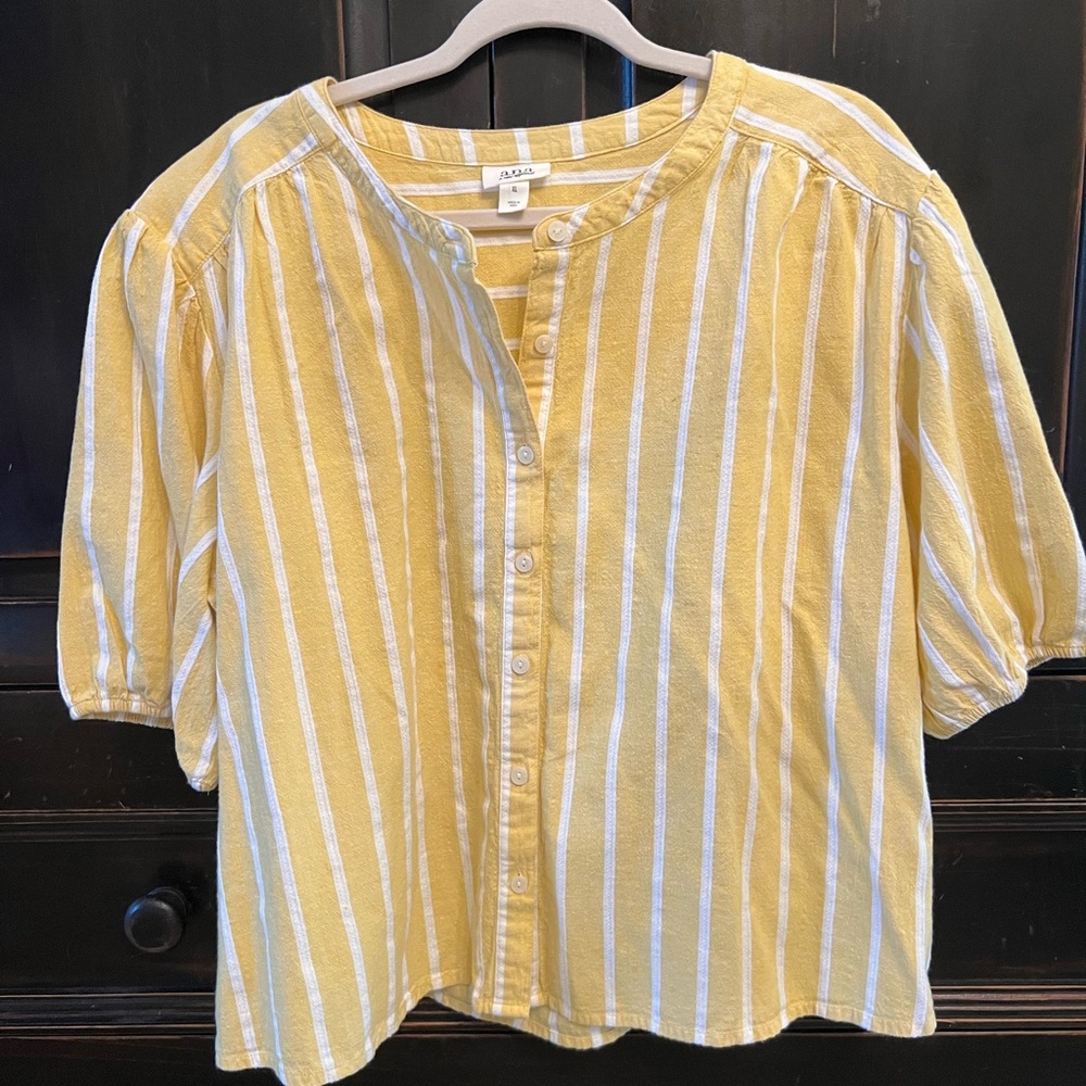 a.n.a Yellow and White Striped Blouse